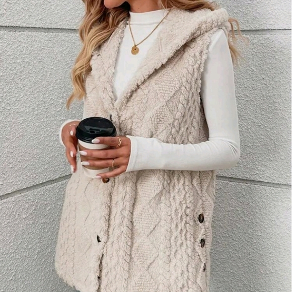 Solid Color Sleeveless Hooded Fluffy Coat For Women, New Autumn/Winter - Picture 3 of 5